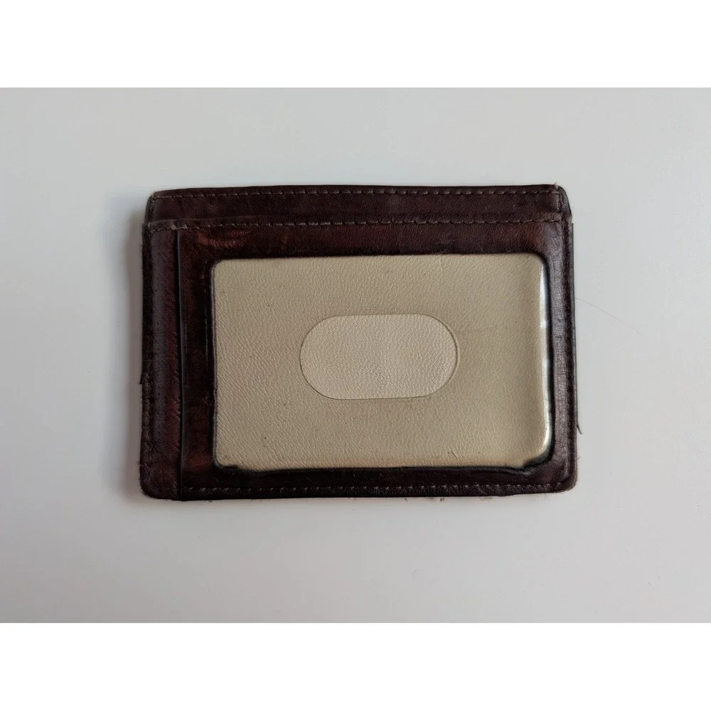 Boconi Mens Leather Card Case Wallet Brown Slim ID Window Front Pocket